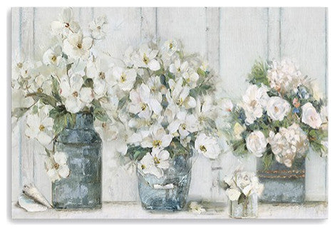 24" x 16" Watercolor Soft Pastel Bouquet Trio Canvas Wall Art