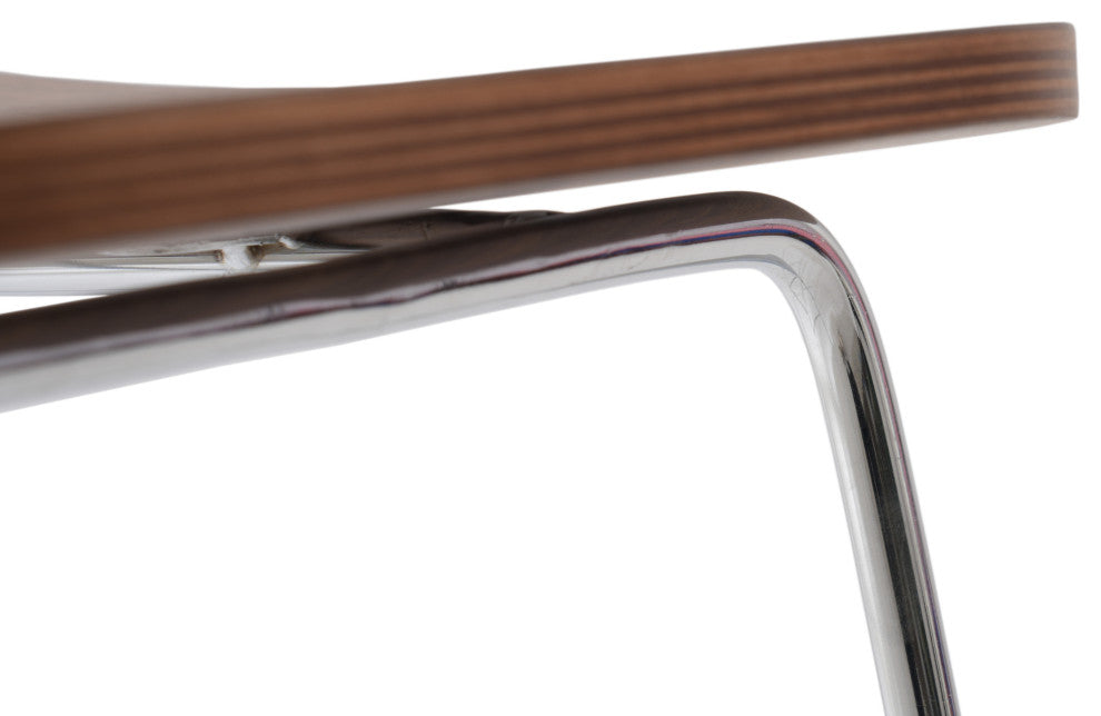 LeisureMod Melrose Modern Wood Counter Stool With Chrome Base Set of 4, Walnut