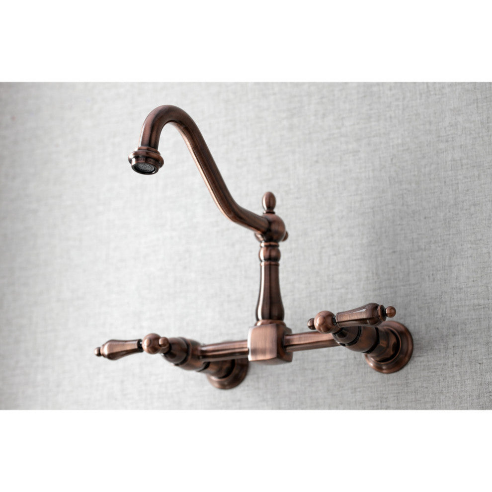 KS124ALAC Heritage Wall Mount Bridge Kitchen Faucet, Antique Copper