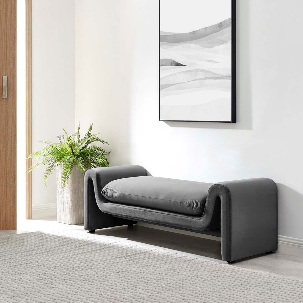 Waverly Performance Velvet Bench - Gray