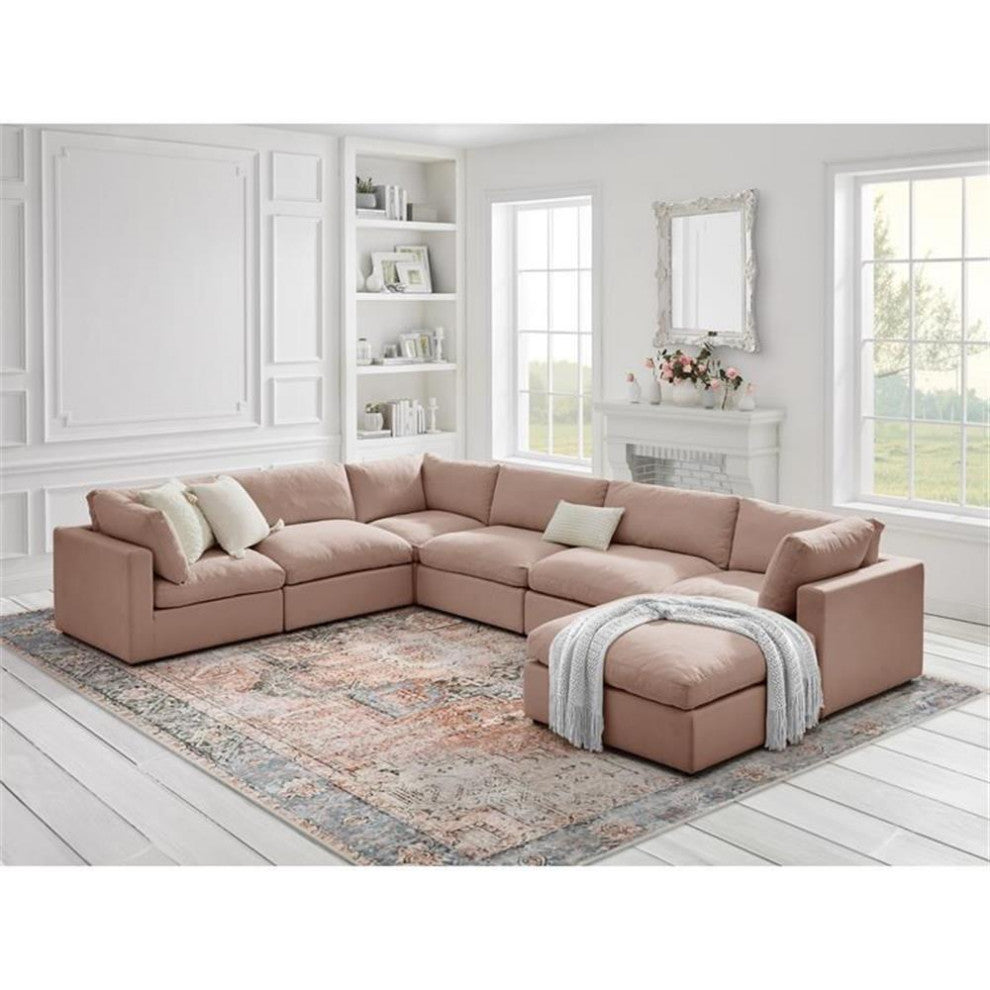 Kaelynn Ottoman Pink Linen Upholstered