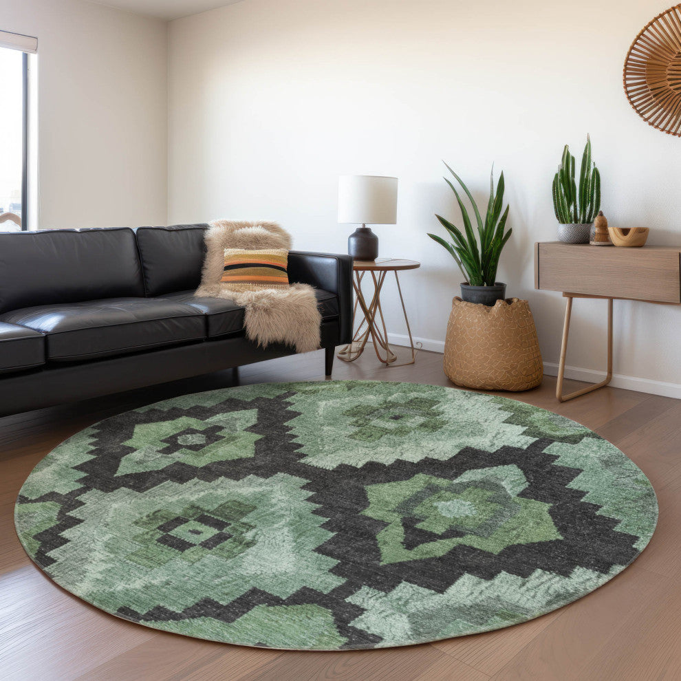 Machine Washable Indoor/Outdoor Chantille ACN1894 Green 8' x 8' Round Rug