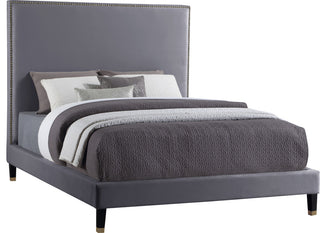 Harlie Velvet Upholstered Bed, Gray, Full