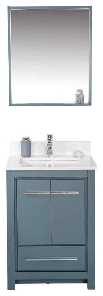 Mila Collection 24" Bathroom Vanity With Sink, Mirror, Countertop, Alasca Blue