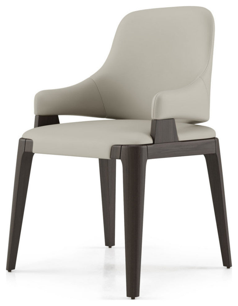 Dumfries Dining Chair in Truffle Beige Leather and Seared Ash