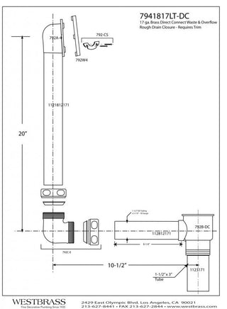 Direct Connect Overflow With Tip-Toe Trim And 2-Hole Overflow Cover, Polished Chrome