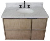37" Single Wall Mount Vanity, Linen Brown Finish With White Carrara Top