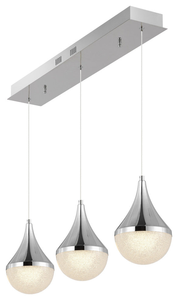 Elyse Teardrop 3-Light Iron/Acrylic Linear Pendant, Chrome/White, Width: 33"