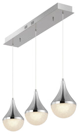 Elyse Teardrop 3-Light Iron/Acrylic Linear Pendant, Chrome/White, Width: 33"