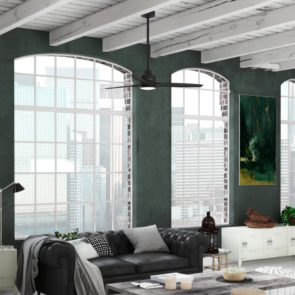 Hunter 52" Park View Matte Black Damp Ceiling Fan With LED Light Kit and Remote
