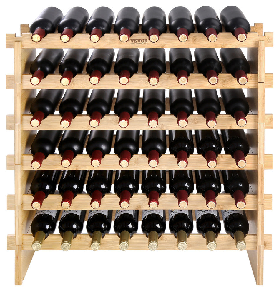 VEVOR Stackable Modular Wine Rack Bamboo Wood Display Shelf, 6 Tier, 48 Bottle
