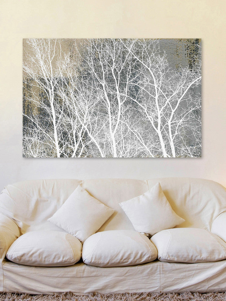 "Frosty White Branches" Painting Print on Wrapped Canvas, 30"x20"