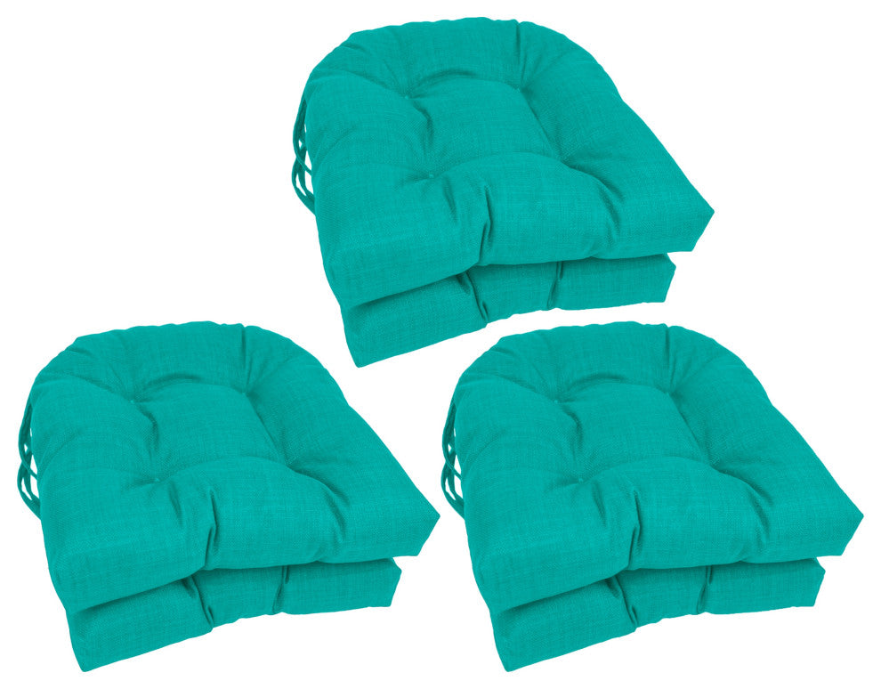 16" Polyester Solid Outdoor U-Shaped Tufted Chair Cushions, Set of 6, Aqua Blue