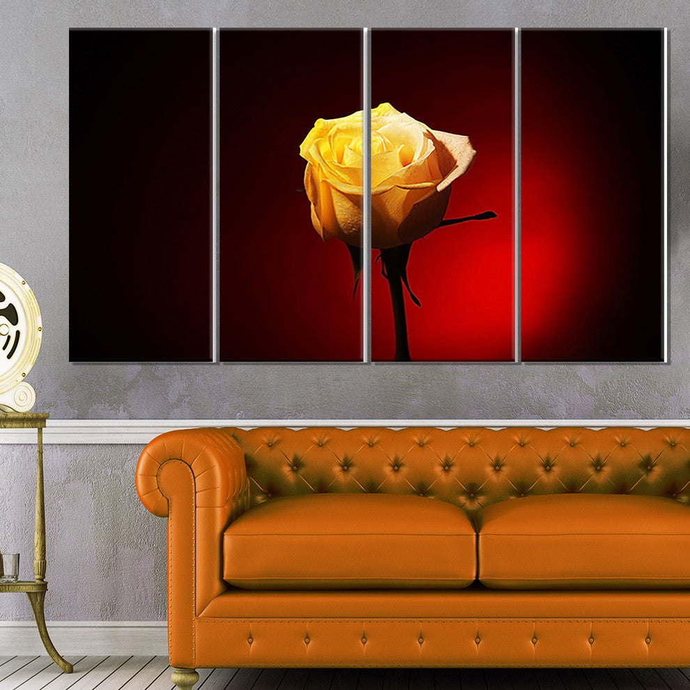 Beautiful Yellow Colored Rose, Large Floral Canvas Art Print, 48"x28", 4 Panels