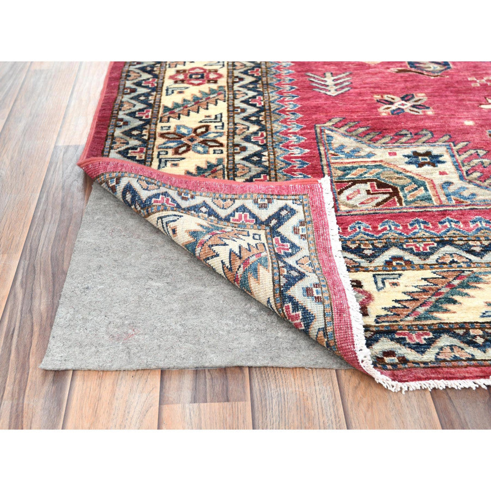 Rouge Pink, Organic Wool Hand Knotted, Afghan Super Kazak Rug, 6'0"x9'1"