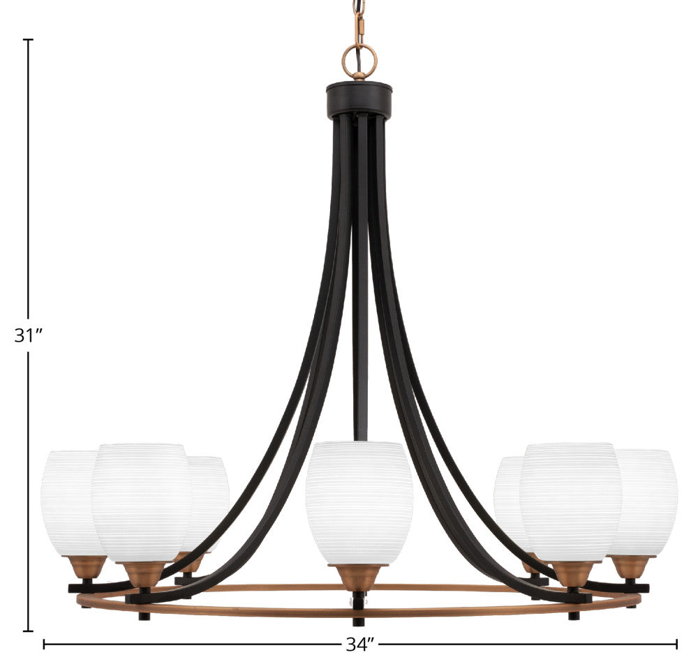 Paramount 8-Light Chandelier, Matte Black & Brass, 5" White Matrix Glass