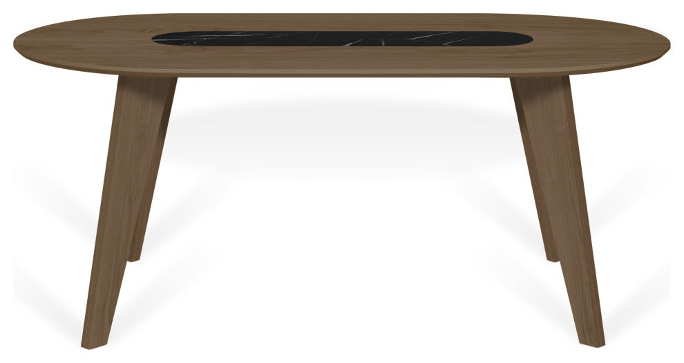 Modern Walnut Dining Table, Walnut and Black Marble