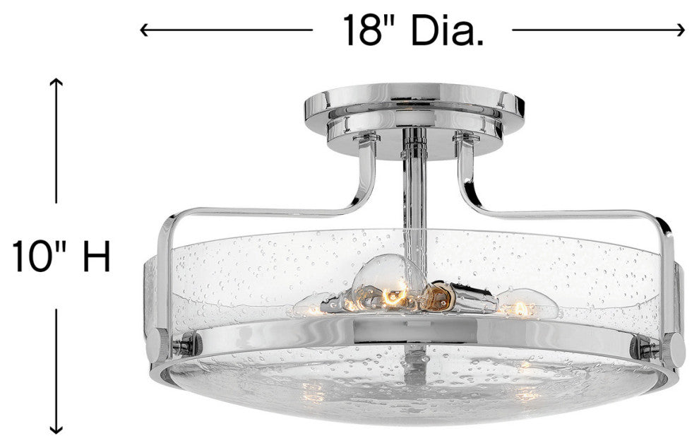 Hinkley Harper 18" Large Semi-Flush Ceiling Light, Chrome + Clear Seedy