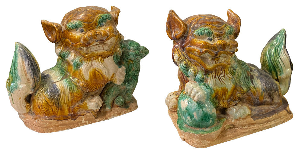 Chinese Color Glaze Ceramic Fu Dog Figure Hvs525, 2-Piece Set