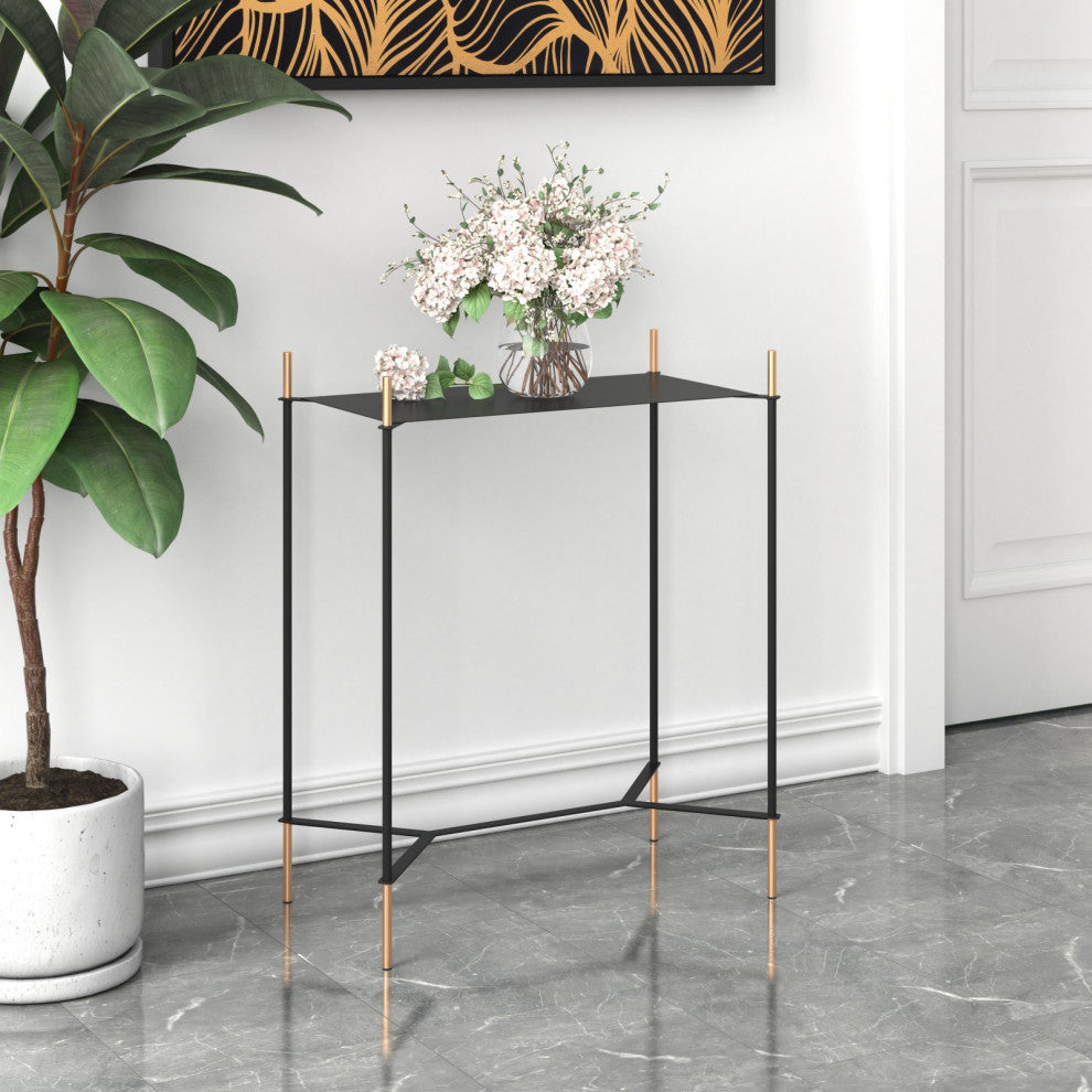 Sofa Side Table, Rectangular, Steel Metal, Black, Gold, Lounge Cafe Hospitality