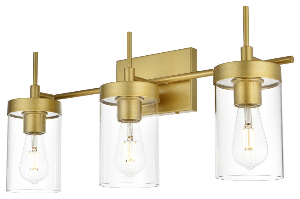3 Light Brass And Clear Bath Sconce
