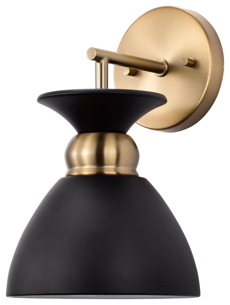 Perkins 1-Light Wall Sconce, Matte Black With Burnished Brass