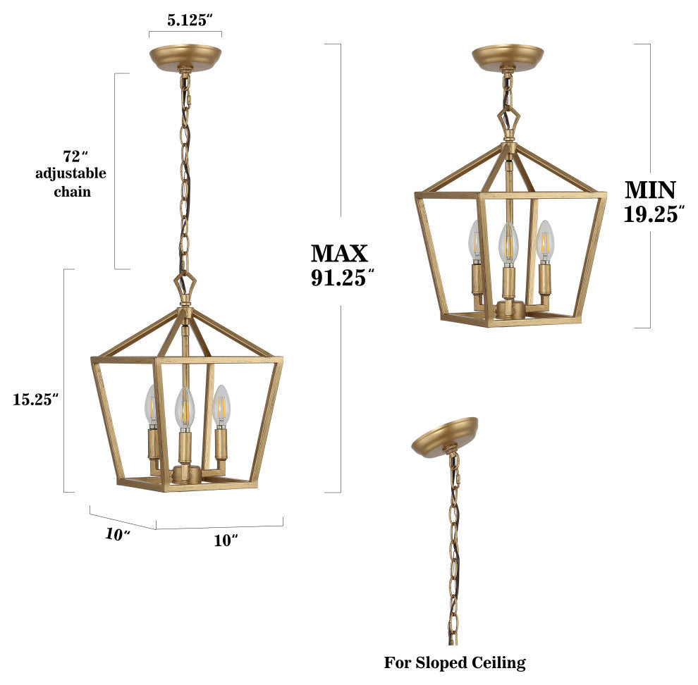Pagoda Lantern Metal LED Pendant, Brass Gold, Width: 10"