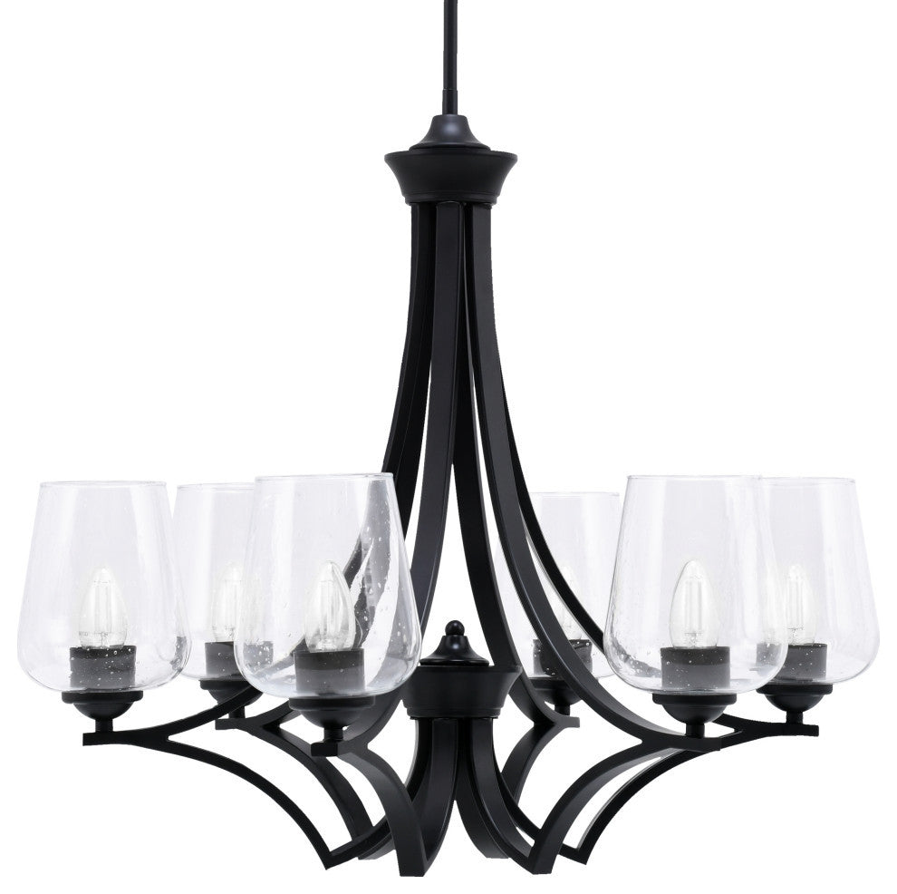 Zilo 6 Light Chandelier, Matte Black Finish With 5" Clear Bubble Glass
