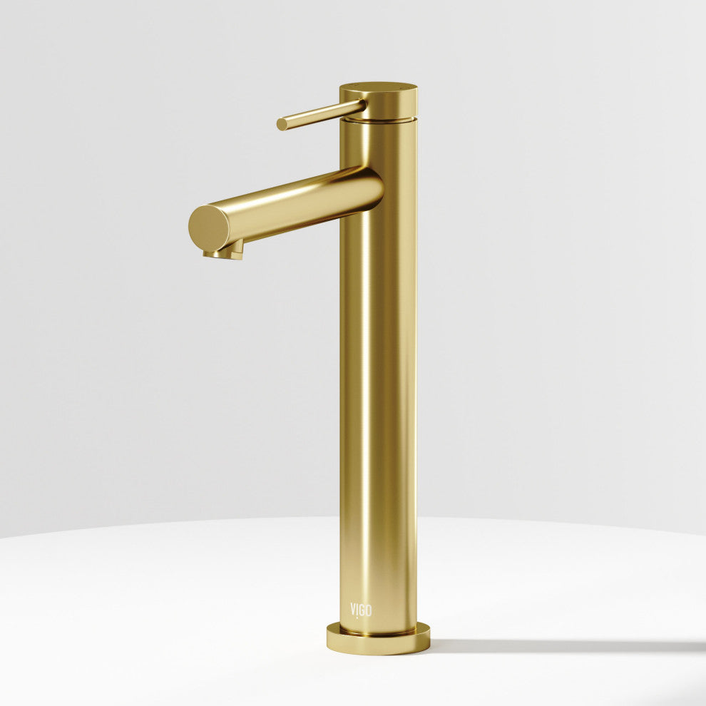 VIGO Jewel 11" H Single Handle Single Hole Bathroom Vessel Faucet, Matte Brushed Gold