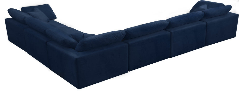 Cozy Velvet Upholstered Comfort L-Shaped Modular Sectional, Navy, 6-Piece: 3 Armless Chair, 3 Corner Chair