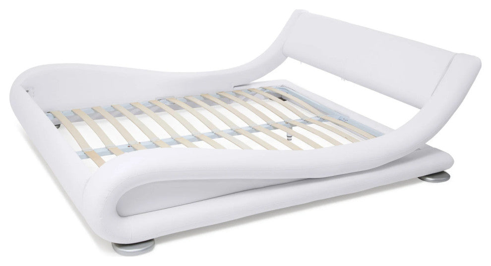 Modern Marlo White Genuine Leather King Size Platform Bed