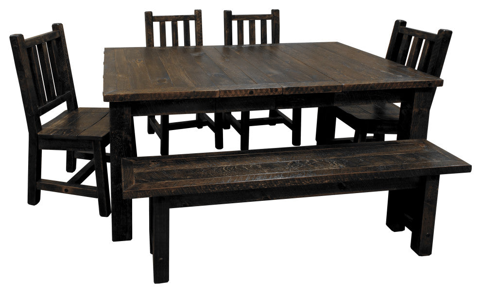 Rustic Barn Wood Style Timber Peg Extension Dining Set, Dusk, 2-Leaf 42" X 66"