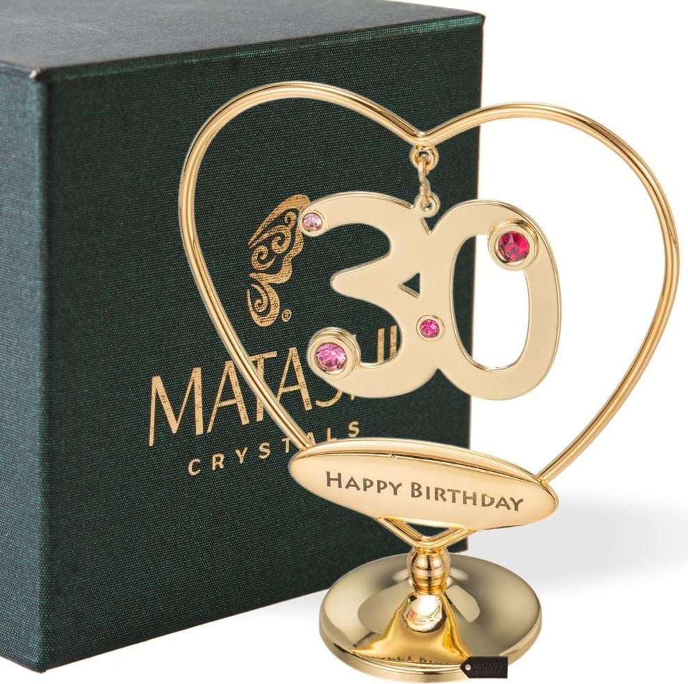 24K Gold Plated Beautiful 30th "Happy Birthday" Heart Table Top Ornament