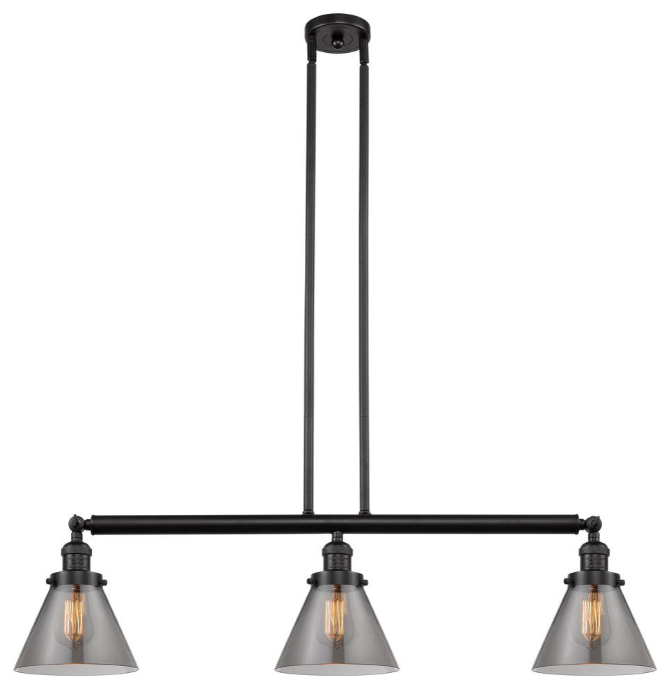 Large Cone 3-Light Island Light, Smoked Glass, Oil Rubbed Bronze