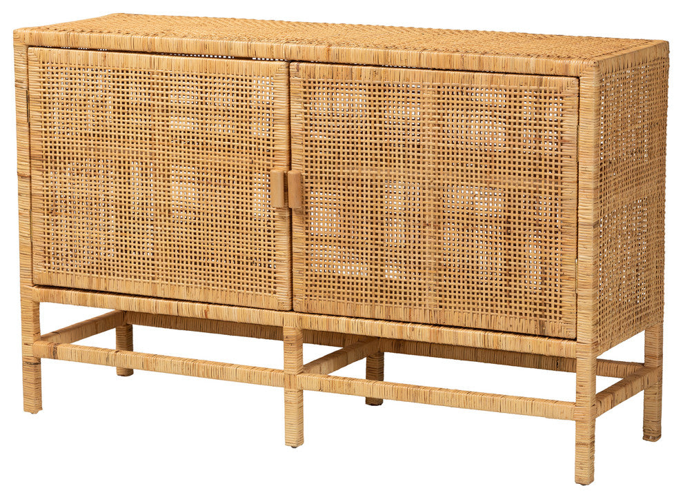 Merleen Natural Brown Rattan Cabinet, 2-Shelf