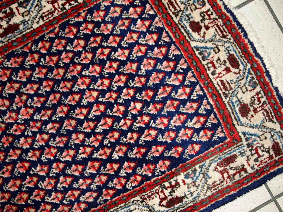Handmade Vintage Indian Seraband Rug, 2'x4', 62cmx124cm 1970s