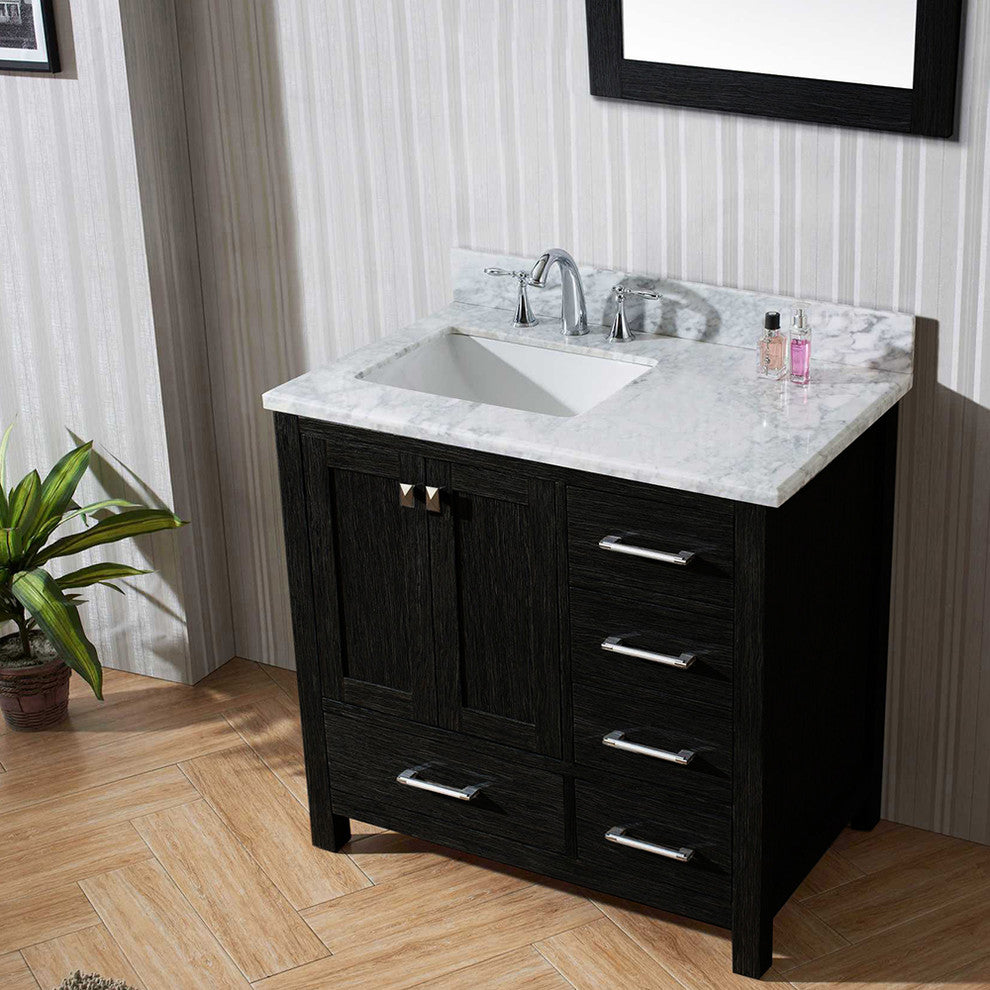 Caroline Premium 36" Single Bathroom Vanity, Zebra Gray With Marble Top
