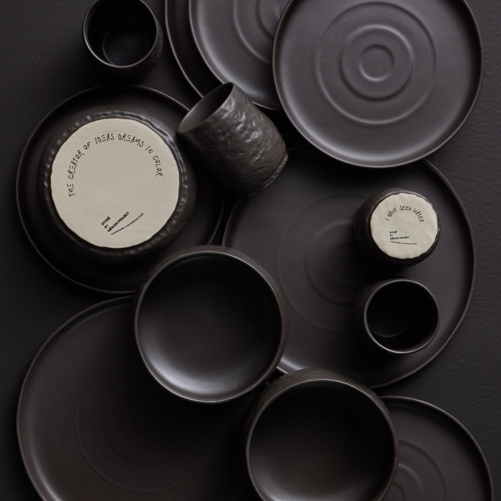 Stone by Mercer Project SHOSAI Stoneware 16 Piece Dinnerware Set, Black