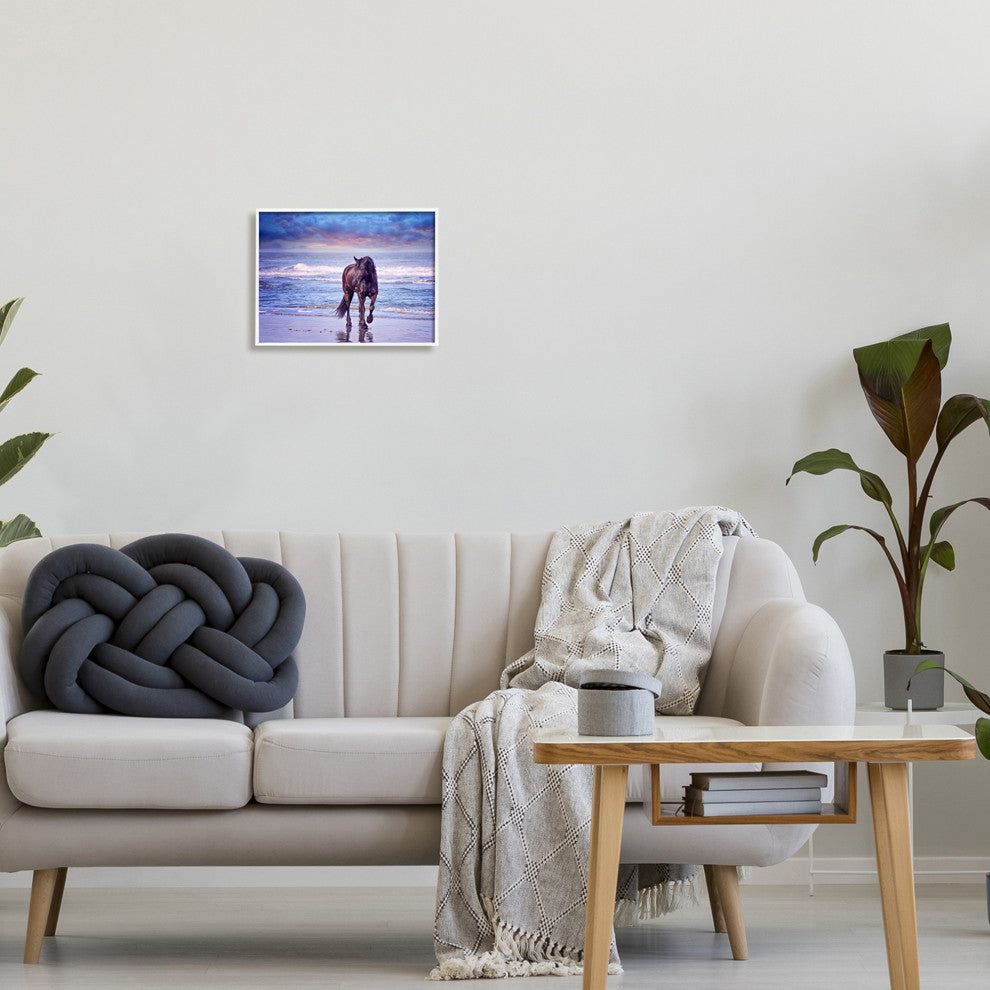 Wild Horse on Beach Colorful Blue Sunset, 14 x 11