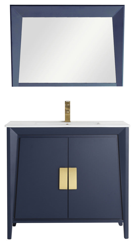 36" Larvotto Navy Blue Modern Bath Vanity, No Matching Mirror