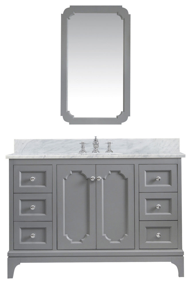 Queen 48 In. Marble Countertop Vanity in Grey with Mirror and Waterfall Faucet