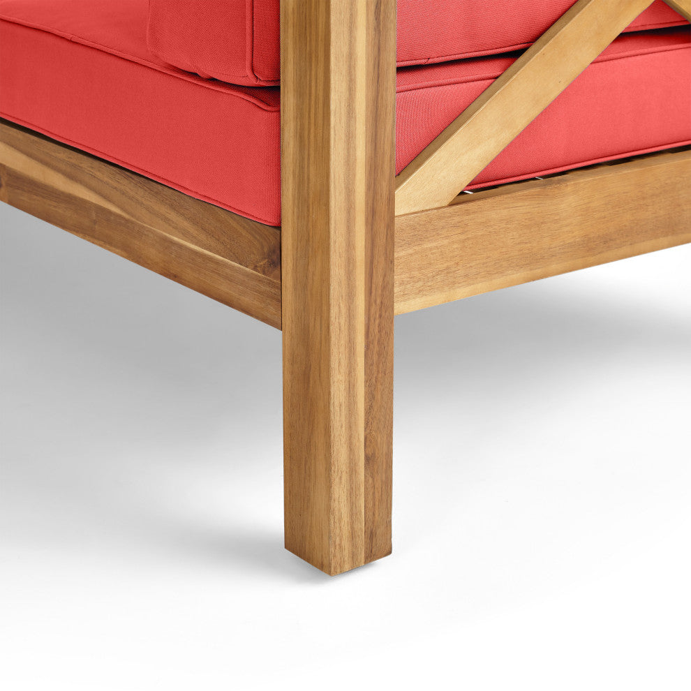 Bunny Outdoor 7 Seater Acacia Wood Sectional Sofa Set, Red