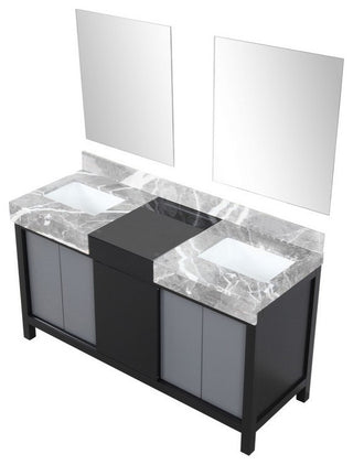 Zilara 60" Black and Grey Double Vanity, 28" Frameless Mirrors