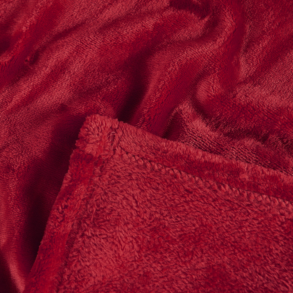 Christmas Solid Flannel Fleece Blanket, Red, Queen