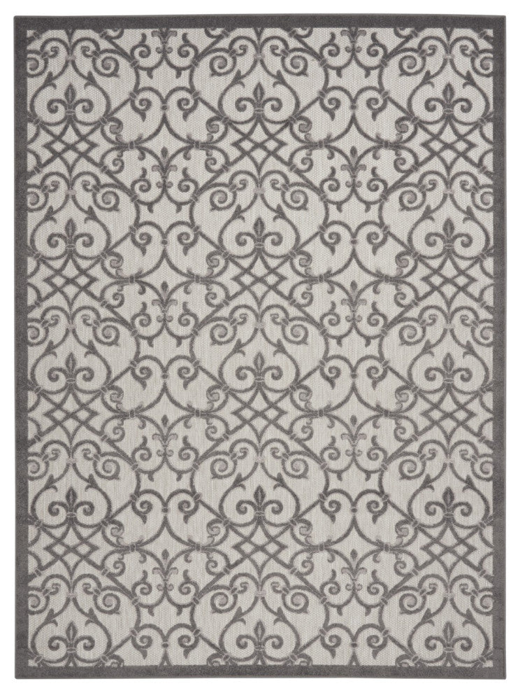 8' X 11' Gray Floral Indoor Outdoor Area Rug