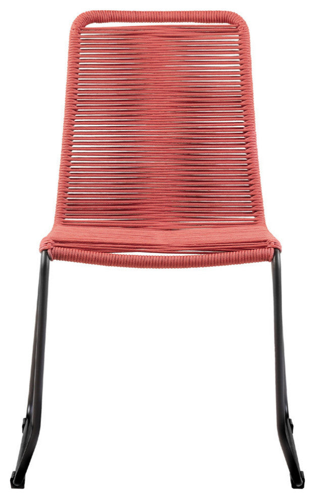 Shasta Outdoor Metal and Black Rope Stackable Dining Chair - Set of 2, Brick Red