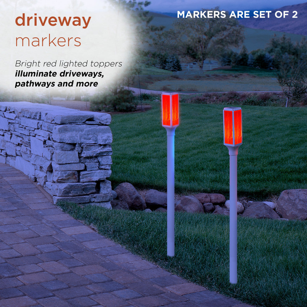 43"H Driveway Markers with Solar-Powered Red LED Lights - Set of 2