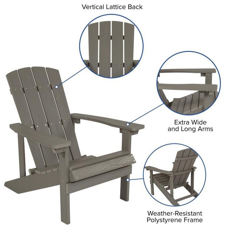 All-Weather Poly Resin Wood Adirondack Chairs With Side Table, Set of 2, Gray