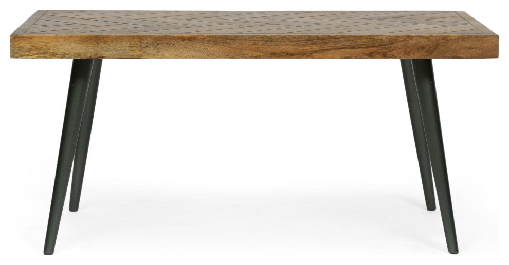 Tilton Boho Handcrafted Mango Wood Parquet Coffee Table, Natural Honey and Gray