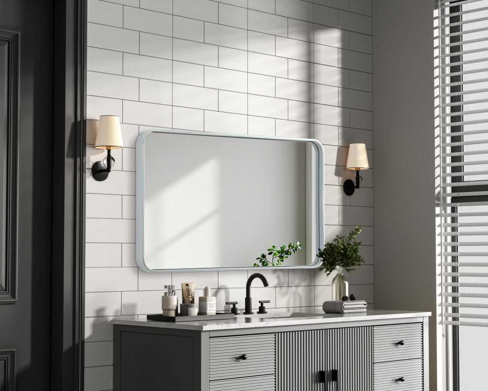 Home Living Contour Metal Rectangle Mirror 22x36, Silver